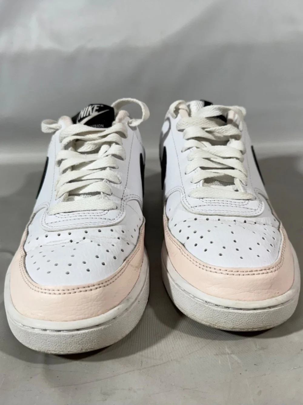 Nike Court Vision Low White Light Soft Pink Black Low Top Sneaker Sz 7 FD02585
